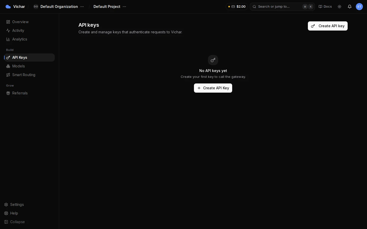 API keys list