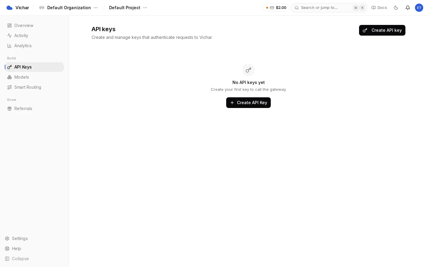 API keys list