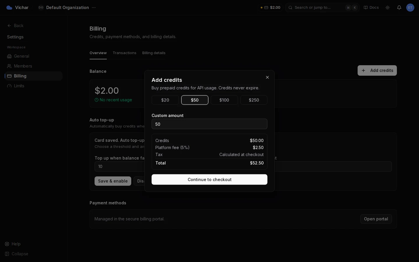 Add credits dialog
