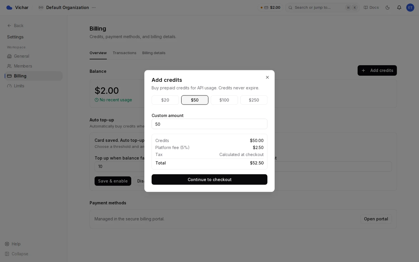 Add credits dialog